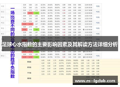 足球心水指数的主要影响因素及其解读方法详细分析 足球心水指数的主要影响因素及其解读方法详细分析